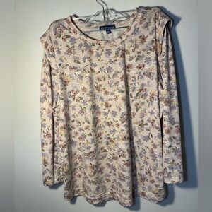 Democracy Women's Floral Print Long Sleeve Crew Neck Top Size Large